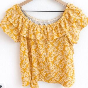 LOFT Yellow Floral Off Shoulder Top XL